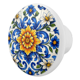 Bouton De Porte En Céramique Azul Sol Flor 