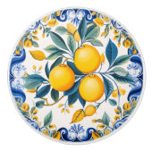 Bouton De Porte En Céramique 💙 💛 Azulejos Lemon Scroll (Devant)