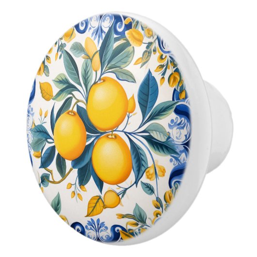 Bouton De Porte En Céramique 💙 💛 Azulejos Lemon Scroll (Droite)