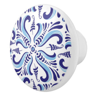 Bouton De Porte En Céramique Azulejos Motif Floral Bleu