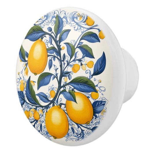 Bouton De Porte En Céramique 💙 💛 Azulejos Vine citron (Droite)