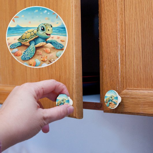 Bouton De Porte En Céramique Baby sea Turtle