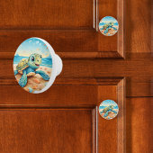Bouton De Porte En Céramique Baby sea Turtle