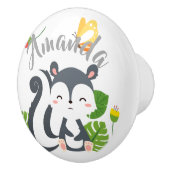 Bouton De Porte En Céramique Baby Skunk, Papillon & Fleurs (Droite)