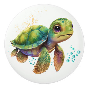Bouton De Porte En Céramique Baby Turtle Beach Bonnets de tiroir nautique