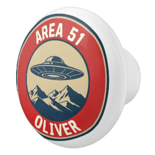 Bouton De Porte En Céramique Badge Classifié Zone 51 Rétro UFO Alien