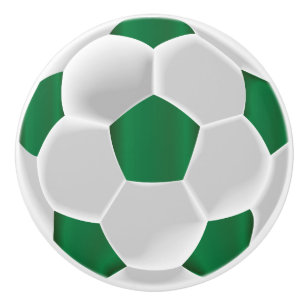 Bouton De Porte En Céramique Bal de football blanc et vert foncé