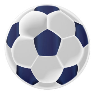 Bouton De Porte En Céramique Bal de football bleu et blanc Navy