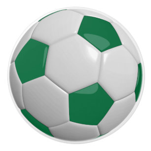 Bouton De Porte En Céramique Bal de football vert foncé et blanc