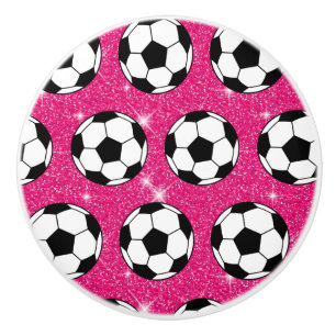Bouton De Porte En Céramique Balle de Football Rose Glace Brillant Joueur de Sp