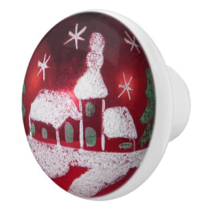 Bouton De Porte En Céramique Balle en verre rouge vintage Église de la Maison d