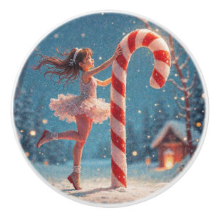 Bouton De Porte En Céramique Ballerina Anime Fille et Sucre de canne Noël