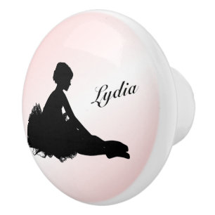 Bouton De Porte En Céramique Ballerine Fatiguée Personnalisée avec Nom Rose