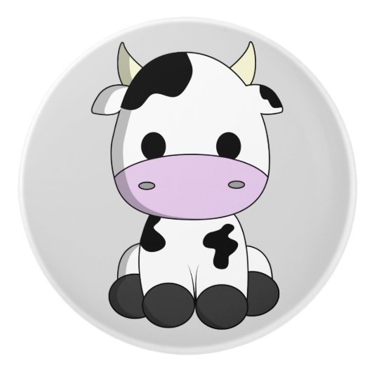 Bouton De Porte En Céramique Bande dessinée mignonne de vache à bébé (Devant)