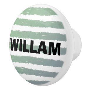 Bouton De Porte En Céramique Bandes aquarelles vert gris blanc