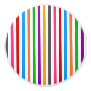 Bouton De Porte En Céramique Bandes de lignes arc-en-ciel colorées - Blanc