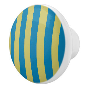 Bouton De Porte En Céramique bandes jaune et bleu