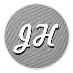 Bouton De Porte En Céramique Bandes minces en noir et blanc   Initiales retro-s