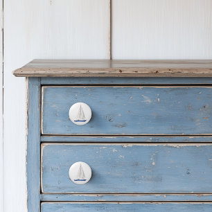 Bouton De Porte En Céramique Bateau à voile bleu nautique Yacht