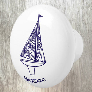 Bouton De Porte En Céramique Bateau à voile nom personnalisé