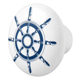 Bouton De Porte En Céramique Bateau bleu à gouvernail