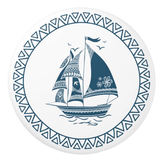 Bouton De Porte En Céramique Bateau nautique Blue Wind (Devant)