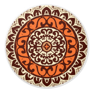 Bouton De Porte En Céramique Batik, rouille et brun du sud-ouest de mandala de