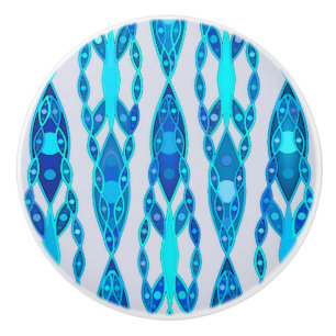 Bouton De Porte En Céramique Batik Tribal - Bleu Saphir et Gris Argent