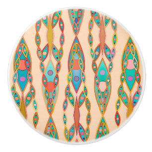 Bouton De Porte En Céramique Batik Tribal - Peach rose et Turquoise