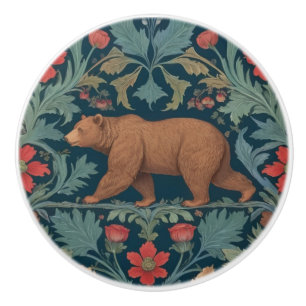 Bouton De Porte En Céramique Bear William Morris style gauche face à la Flore r