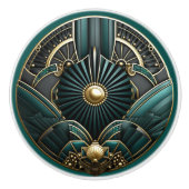 Bouton De Porte En Céramique Beau Art Déco Elégant Or Turquoise Vert (Devant)