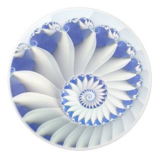 Bouton De Porte En Céramique Beau Bleu & Blanc Mer Shell Art Fractal fin