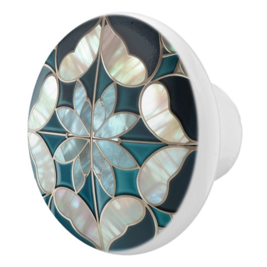 Bouton De Porte En Céramique Beau bleu turquoise blanc de perle inspiré (Droite)