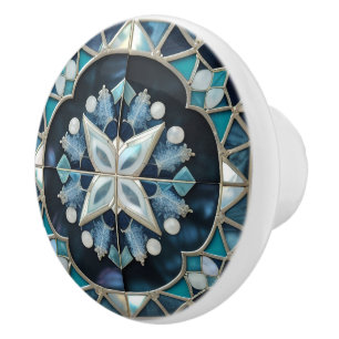 Bouton De Porte En Céramique Beau bleu turquoise blanc de perle inspiré
