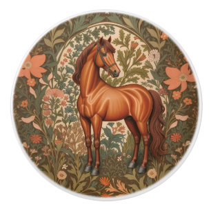 Bouton De Porte En Céramique Beau Cheval Brun Inspiré de William Morris