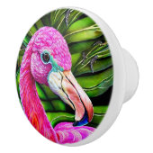 Bouton De Porte En Céramique Beau flamant rose devant le feuillage vert (Droite)