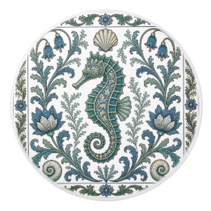Bouton De Porte En Céramique Beau Hippocampe Vintage Ornementé Vie Marine
