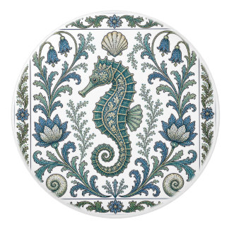 Bouton De Porte En Céramique Beau Hippocampe Vintage Ornementé Vie Marine