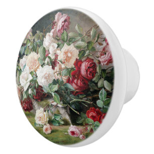 Bouton De Porte En Céramique Beau motif floral avec Roses et Foliage