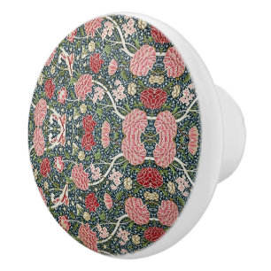 Bouton De Porte En Céramique Beau motif floral Fleurs de feuillage Rouge rose