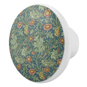Bouton De Porte En Céramique Beau motif floral William Morris Vert rose