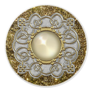 Bouton De Porte En Céramique Beau Or & Argent avec conception de bijoux en perl
