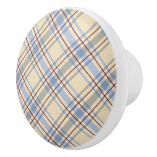 Bouton De Porte En Céramique Beau pastel écossais plaid beige et bleu