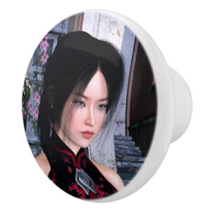 Bouton De Porte En Céramique Beauté asiatique