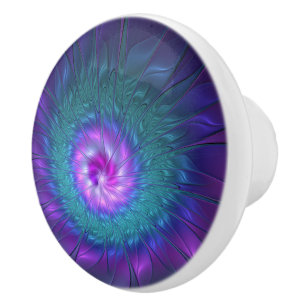 Bouton De Porte En Céramique Beauté florale abstraite, art fractal coloré de fl