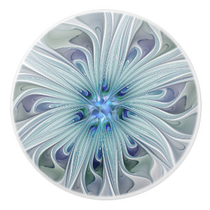 Bouton De Porte En Céramique Beauté florale Abstraite moderne Blue Pastel Flowe