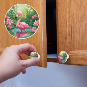 Bouton De Porte En Céramique Bébé Flamant Rose
