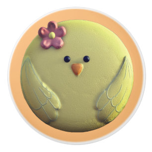 Bouton De Porte En Céramique Bébé poussette mignonne jaune rose fleur de poulet