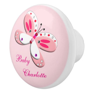 Bouton De Porte En Céramique Bébé rose mignon Papillon Whimsy Personnalisé
