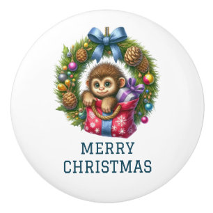 Bouton De Porte En Céramique Bébé singe mignon Noël